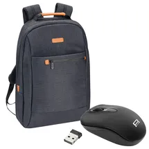 PEDEA Rucksack "Elegance" Notebook-Rucksack bis 17,3 Zoll (43,9 cm) mit Tablet-PC Fach bis 10,1 Zoll (25,9 cm) inkl. Schnurloser Maus, Grau