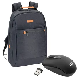 PEDEA Rucksack "Elegance" Notebook-Rucksack bis 17,3 Zoll (43,9 cm) mit Tablet-PC Fach bis 10,1 Zoll (25,9 cm) inkl. Schnurloser Maus, Grau