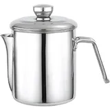 Fettabscheider Kanne Für Soßen SUS Edelstahl 1.8 Liter Küche Küchenprofi Gastronomie Öl Suppe Sieb Tasse Mit Deckel Und Pinsel Fetttrennkanne Fetttrenner 1300ML