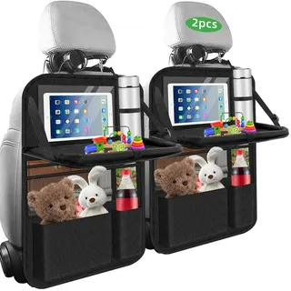 2 Stück Auto Organizer, Autositz Organizer, Große Rückenlehnenschutz, Wasserdicht Multifunktionale Auto Aufbewahrungstasche Kinder, Sitzschutz mit Klapptisch,Tablet Tasche und Viele Taschen, Schwarz