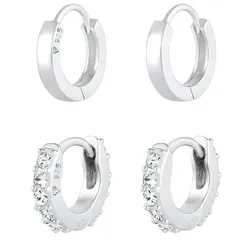 Elli Creolen Glanz Kristalle Set 925 Silber Ohrringe   Damen 