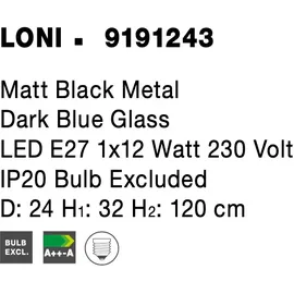 Nova Luce Loni 1-flg. E27 30 cm rund blau, schwarz