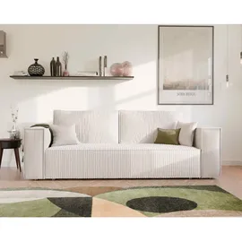 GREKPOL Schlafsofa mit Bettkasten 240x105 - Cord Beige Sofa mit schlaffunktion - Couch mit Schlaffunktion- 3 Sitzer - Wohnzimmer Couch - Schlafcouch