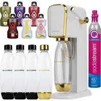 SodaStream Art Weiß/Gold Wassersprudler + SodaStream Flaschen 3 Stück Schwarz 1L Fuse + Bolero - Gold
