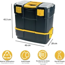 ArtPlast Werkzeugkiste L 460 x B 280 x H 455 mm mit 2 Organisatoren + Ablage + Fach für Elektrowerkzeuge