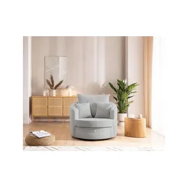 S-Style Drehsessel Ted Cord 107 x 94 x 0 cm Grau mit Kissen