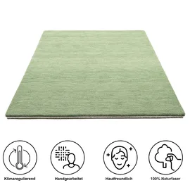 THEKO Wollteppich THEKO "Gabbeh Uni, Handgefertigt, meliert, auch als Läufer erhältlich, Wolle" Gr. 8, grün, B:300cm H:14mm L:400cm, Wolle, Teppiche, Schlafzimmer, Wohnzimmer, Esszimmer, auch als Läufer oder rund