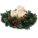 BONETTI Adventskranz Künstlicher Adventskranz mit Lichterkette und 4 LED Kerzen, batteriebetrieben, Ø 40cm, Tannenkranz mit Zapfen, Beeren, flammenlos weiß Ø 35 cm