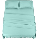 Utopia Bedding 4 Teilige Bettlaken Set 180x200 cm, Spa Blau - Polyester Microfaser, 1 Spannbettlaken 180x200 cm, 1 Bettlaken 270x290 cm und 2 Kissenbezüge 50x75 cm