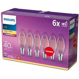 Philips LED-Lampe Classic Candle 4,3W E14 warmweiß 6 St.