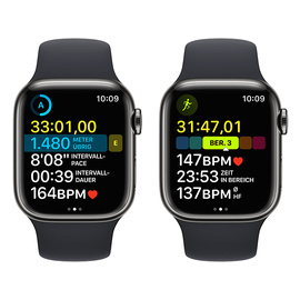 Apple Watch Series 8 GPS + Cellular 45 mm Edelstahlgehäuse graphit, Sportarmband mitternacht