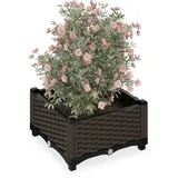 Relaxdays Pflanzkübel, Rattan-Optik, HBT: 23x40x40 cm, Garten, Balkon & Terrasse, Blumenkübel mit Wasserspeicher, braun