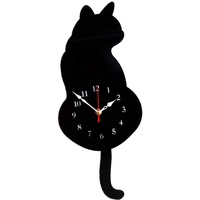 Fenteer Tail Wagging Cat Design Wanduhr Stille Pendeluhr für Die Inneneinrichtung - Schwarze Katze