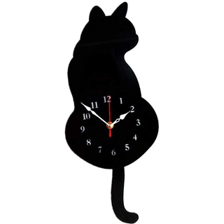 Fenteer Tail Wagging Cat Design Wanduhr Stille Pendeluhr für Die Inneneinrichtung, Schwarze Katze