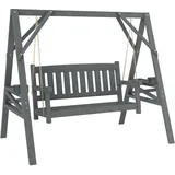Zweisitzer-gartenschaukel, Schaukelbank Aus Holz Mit Ablagen, Getränkehaltern Und Metallketten, Grau