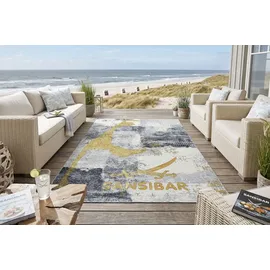 Sansibar Teppich SANSIBAR "Rantum Beach SA-028", bunt (grau multi), B:130cm H:3mm L:190cm, Polypropylen, Teppiche, Teppich, Flachgewebe, modernes Design, Motiv Sylt, In- und Outdoor geeignet