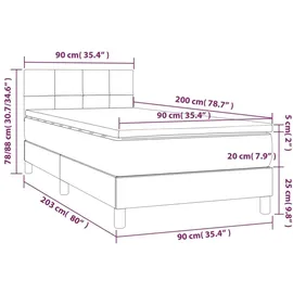 vidaXL Boxspringbett mit Matratze Hellgrau 90x200 cm Samt