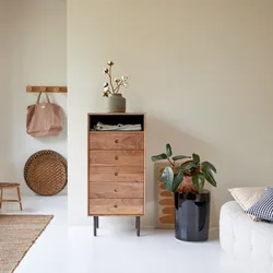 Hochkommode mit 5 Schubladen aus Akazienholz Vintage Stil