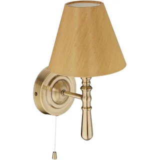 Relaxdays Wandlampe mit Schirm, innen, Zugschalter, Flur & Wohnzimmer, E14, Stoff, Metall, HxBxT: 28x16x19 cm, messing