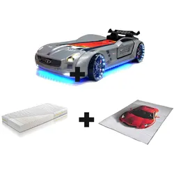 Autobett Kinderbett "Rio Roadster" LED Sound Sportsitze Lattenrost Spoiler 90x190 cm