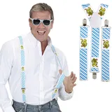NET TOYS Bayrische Oktoberfest Hosenträger Trachten Hosenhalter kariert blau-weiß Wiesn Tracht Bundhalter Braces Herren Y-Form Bayern Hosen Träger Lederhosen Accessoire