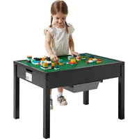 Vevor Kindertisch 810 x 553 x 502 mm, Aktivitätstisch aus Holz, doppelseitige Baustein-Tischplatte, Mehrzweck-Spieltisch mit 2 Aufbewahrungsbehältern, Geschenk für Kinder ab 3 Jahren, Schwarz