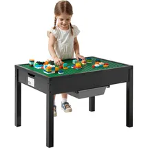 Vevor Kindertisch 810 x 553 x 502 mm, Aktivitätstisch aus Holz, doppelseitige Baustein-Tischplatte, Mehrzweck-Spieltisch mit 2 Aufbewahrungsbehältern, Geschenk für Kinder ab 3 Jahren, Schwarz