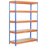 Simonrack Schwerlastregal Holz 200 x 120 x 45 cm Blau/Orange 5 Böden