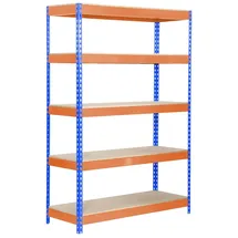 Simonrack Schwerlastregal Holz 200 x 120 x 45 cm Blau/Orange 5 Böden