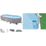 Intex Swimming Pool 610 x 305 x 122 cm Frame Pool Set Prism Oval 26798 & Oberflächenskimmer - Deluxe Oberflächenskimmer zur Wandmontage - Hängeskimmer