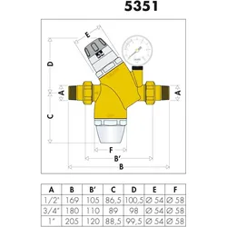 Caleffi Wasserdruckminderer 3/4 Zoll DN20 Druckminderer Wasser für Hausanschluss