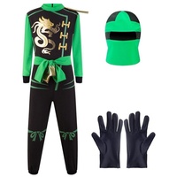 Katara Partyanzug Kinderkostüm Ninja Krieger für Jungs und Mädchen, mit Maske und Handschuhen, Fasching, Karneval, Halloween, Verkleidung grün 140/152 - L