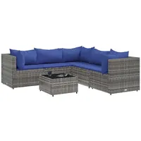 vidaXL 6-tlg. Garten-Lounge-Set mit Kissen Grau Poly Rattan