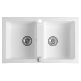 Sapho Doppel-Granitspüle rechts Einbauart Weiß Handbetätigung 780 x 475 mm
