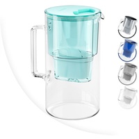Wessper Wasserfilterkanne aus Glas 2.5 L Kompatibel mit Brita-Wasserfilterkartuschen, Inklusive 1 Wasserfilter-Kartusche, Minze