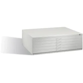 C+P Flachablageschrank für Formate bis DIN A0, 5 Schubladen, H420xB1350xT960mm Front Lichtgrau Korpus Lichtgrau