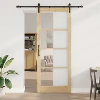 vidaXL Schiebetür mit Zubehörset 'ORKDAL'Massivholz & Glas