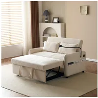 Merax Schlafsofa mit 3-in-1 Bettfunktion, Loungesessel mit USB und Handyhalter, Schlaffunktion und viel Stauraum beige