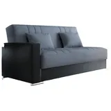 Dmora Schlafsofa Sergio, 3-sitzer-container-schlafsofa aus Kunstleder und Stoff, 230x96h101 cm, Schwarz und Grau