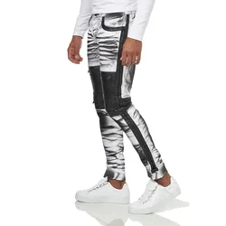Slim-fit-Jeans KINGZ, Herren, Gr. 38, Länge 34, schwarz-weiß (weiß, schwarz), 68% Baumwolle, 30% Polyester, 2% Elasthan, Batikmuster, Jeans, mit auffälliger Batik-Waschung