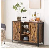 VASAGLE Sideboard, Küchenschrank, offene Regalfächer, Beistellschrank mit Türen, 100 x 35 x 70 cm, Industrie-Design, vintagebraun-schwarz LSC098B01