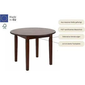 Home Affaire Esstisch HOME AFFAIRE "Danuta", braun (dunkelbraun), B:90cm H:75cm T:90cm, Tische, Esstisch, aus massiver Kiefer, runde Ausführung