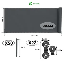 VOUNOT Zaunblende 1×10m, Sichtschutz Zaun HDPE Schattiernetz, Windschutz UV-resistent Reißfest, 75% Beschattungsgrad, mit Löcher, Spezialclipund und Kabelbinder, Anthrazit