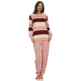 Normann Pyjama Damen Frottee Pyjama mit Bündchen in Block Streifenoptik rosa 48/50