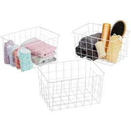 Relaxdays Drahtkorb 3er Set rechteckig 28 x 20 x 16 cm weiß
