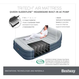 BESTWAY Tritech Doppelluftbett SleekFlowTM mit Kopfteil & integrierter Elektropumpe 226 x 152 x 84 cm