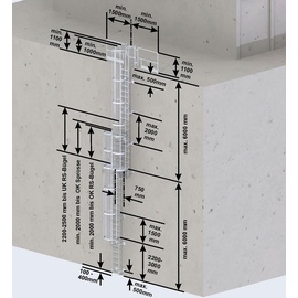 Günzburger MUNK Günzburger Steigtechnik Mehrzügige Steigleiter mit Rückenschutz (Bau) Aluminium eloxiert 18,28m