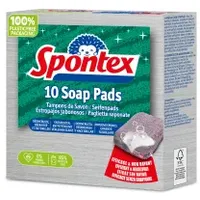 Spontex Seifenpads, 10er Pack, kratzfreie Reinigungspads aus Stahlwolle mit Seifenanteil, mit Zitronenduft, 1 x 10 Stück