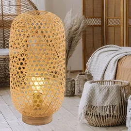 GLOBO Tischleuchte Bambusgeflecht Tischlampe Bambus Beistellleuchte Boho Wohnzimmer, natur, 1x E27 Fassung, Dxh 22x46 cm