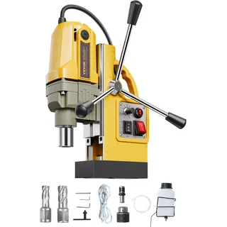 Vevor Magnetbohrmaschine, Kernbohrmaschine 1200 W φ50 mm, mit 2 Bohrspitzen, variable Geschwindigkeit, für Metalloberflächen, Gelb